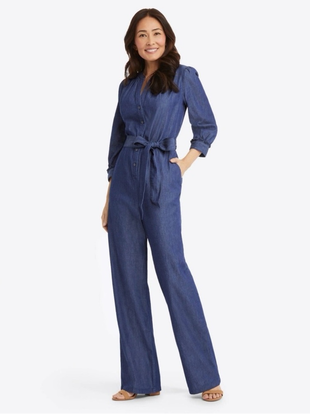 Never worn Draper James Navy Button-Front Tie-Waist Jumpsuit size S
